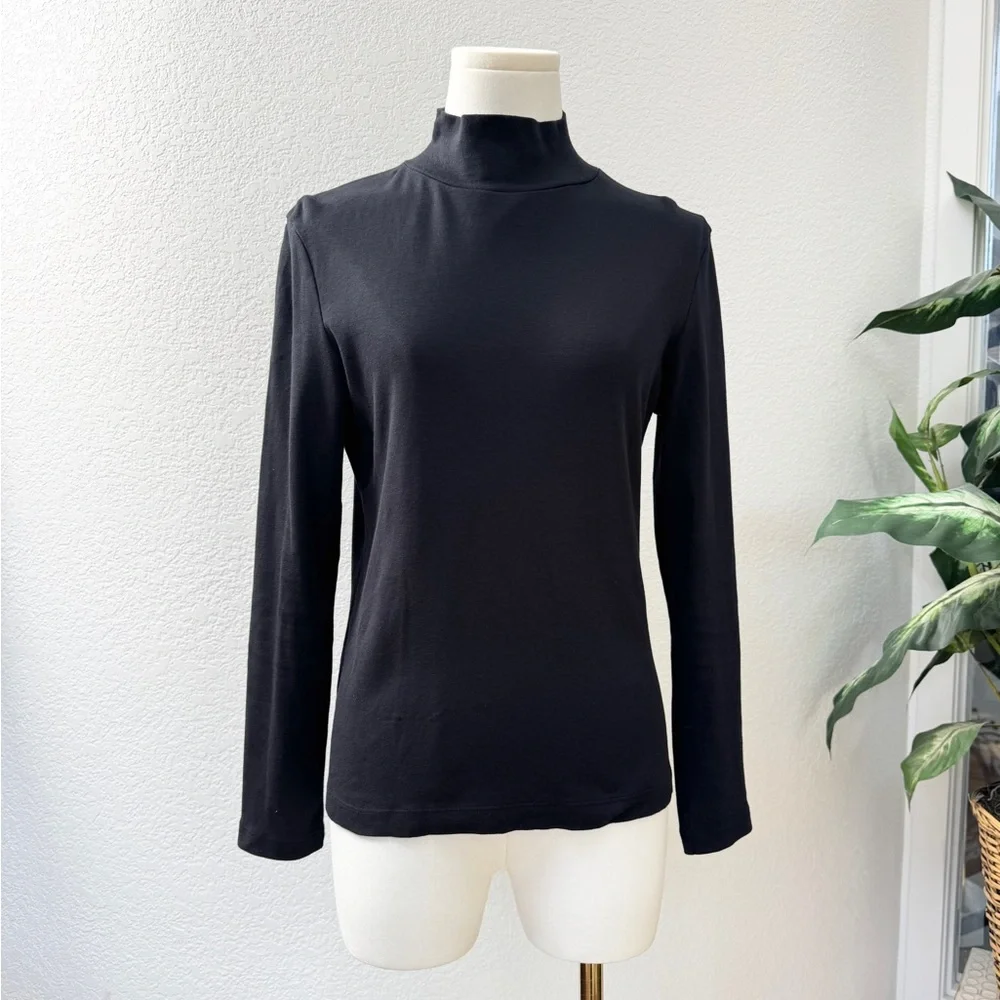 Croft & Barrow Black Cotton Mock Turtleneck Top Shirt S Long Sleeve - Picture 2 of 6